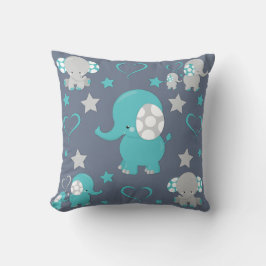 Teal Blue och Grått Baby Elephants Mönster Skriv u Kudde