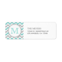 Teal Blue och Grått Modern Chevron med Monogram