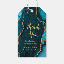 Teal Blue och Guld Agate Bröllop Tack Presentetikett