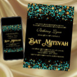 Teal Blue och Guld Bat mitzvah<br><div class="desc">Bat mitzvah inbjudan med tårblått och guld glitter konetti. Den här vackra teal- och guld-Bat mitzvah inbjudan är lätt att anpassa för evenemanget genom att lägga till dina uppgifter i teckensnittet stil och färg och den text du väljer. Du kan ändra bakgrunden till färg i den här fantastiska Bat mitzvah...</div>