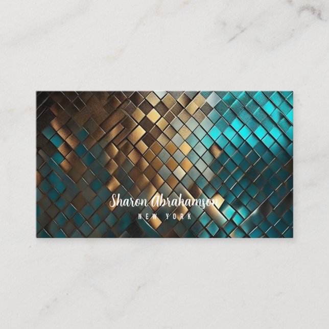 Teal Blue och Guld Dragon Faux Glitter Visitkort (Framsida)