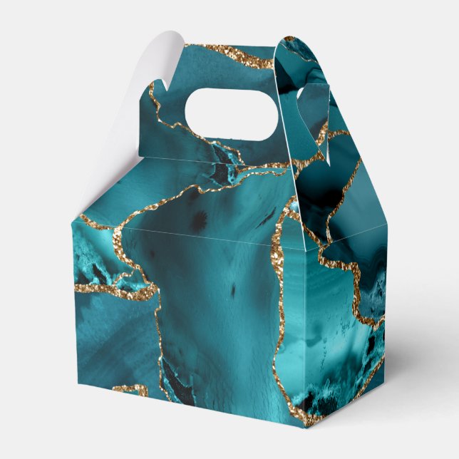 Teal Blue och Guld Glitter Agate Presentaskar (Framsidan Sidan)