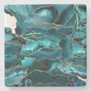 Teal Blue och Guld Glitter Agate Stenunderlägg