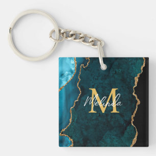 Teal Blue och Guld Marble Agate