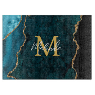 Teal Blue och Guld Marble Agate