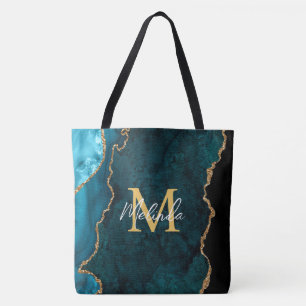 Teal Blue och Guld Marble Agate Tygkasse