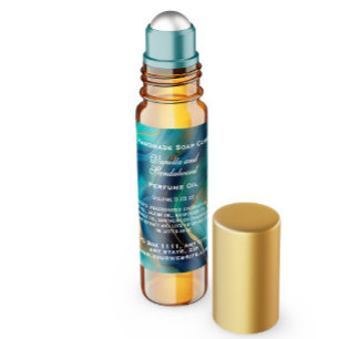 Teal Blue och Guld Marble Parfym Roller Flaska Fyrkantigt Klistermärke