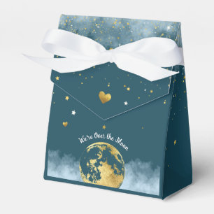 Teal Blue och Guld över Måne Baby Shower Presentaskar