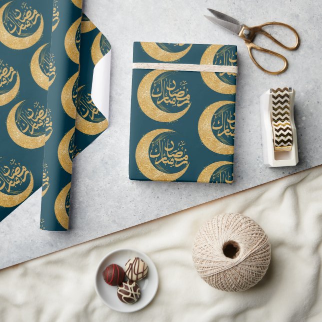 Teal Blue och Guld Ramadan Mubarak | Ramadan Gift Presentpapper (Hantverk)