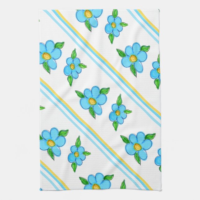 Teal Blue och Gult Kökshandduk (Vertikal)