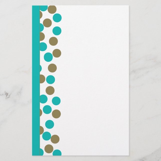 Teal Blue och Mörk Tan Polka Dot Stationary Brevpapper (Framsida)