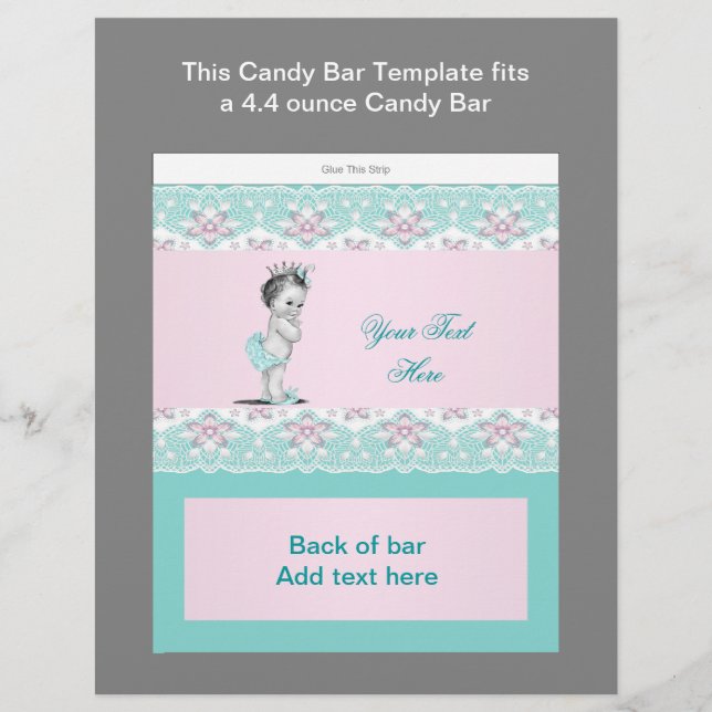 Teal Blue och Rosa Baby Shower Candy Pub Wrapper (Framsida)