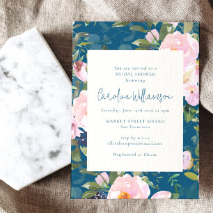 Teal Blue och Rosa Botaniska Blommigtar Möhippa Inbjudningar