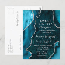 Teal Blue och Silver Agate Marble Sweet sixteen