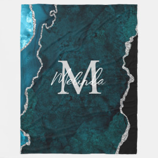 Teal Blue och Silver Marble Agate Fleecefilt