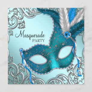 Teal Blue och Silver maskmaskmaskmaskmaskmaskerad  Inbjudningar