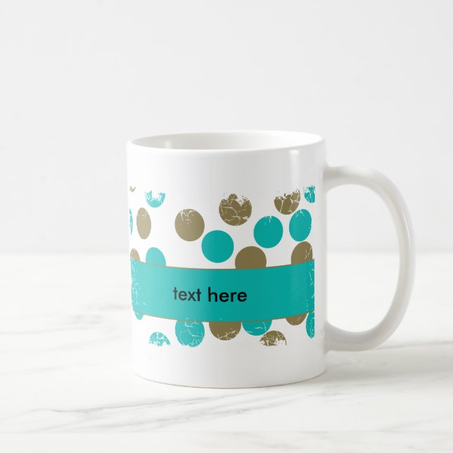 Teal Blue och Tan Dots Distress Gräns Mugg (Höger)