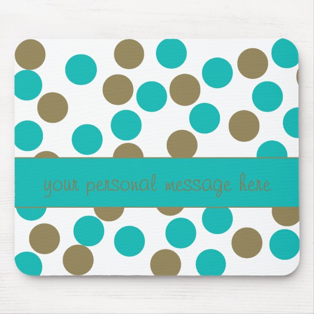 Teal Blue och Tan Polka Dot Mouse Pad Musmatta (Framsidan)