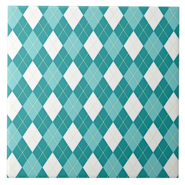 Teal blue och white argyle mönster kakelplatta (Framsidan)