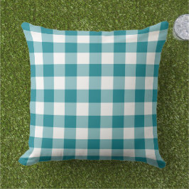 Teal Blue och White Gingham Play Mönster Kudde