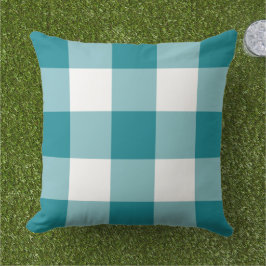 Teal Blue och White Gingham Play Mönster Kudde