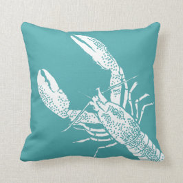 Teal Blue och White Lobster Illustration Kudde
