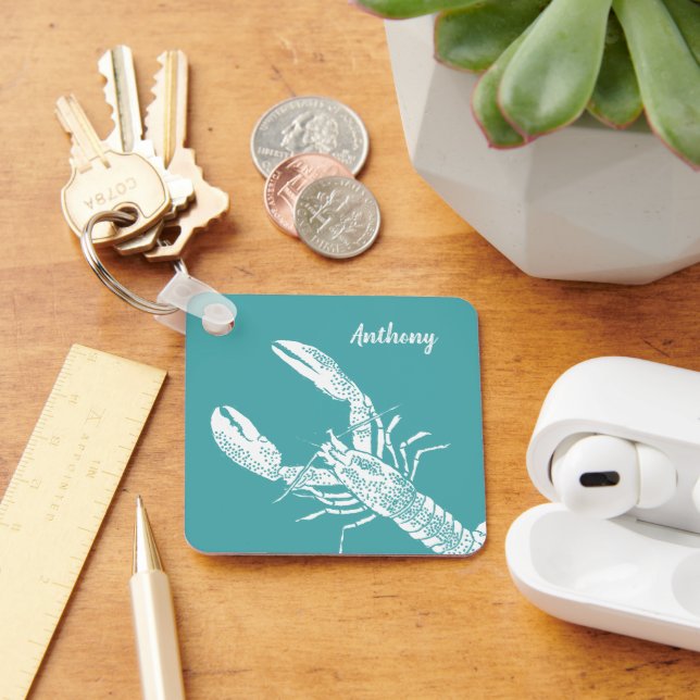 Teal Blue och White Lobster Personlig Nyckelring (Skrivbord)