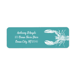 Teal Blue och White Lobster Returadress Etikett