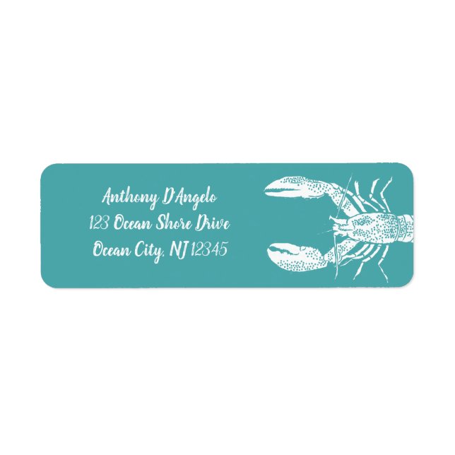 Teal Blue och White Lobster Returadress Etikett (Framsidan)