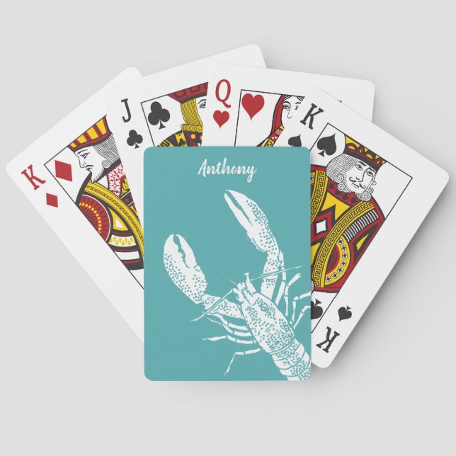 Teal Blue och White Nautical Lobster Casinokort (Baksidan)