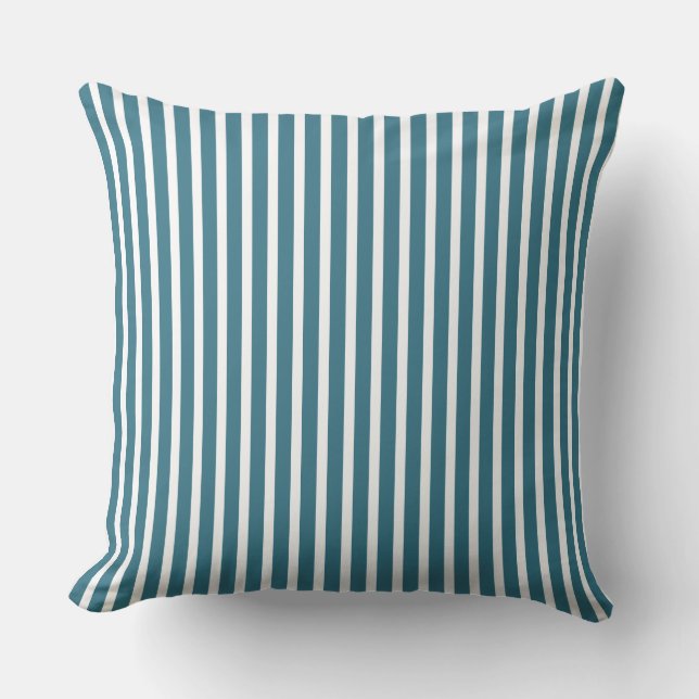Teal Blue och White Stripe Ocean Inspired Kudde (Framsida)