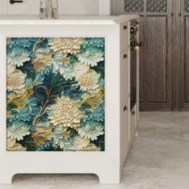 Teal Blue och White Textured Flowers Decoupage