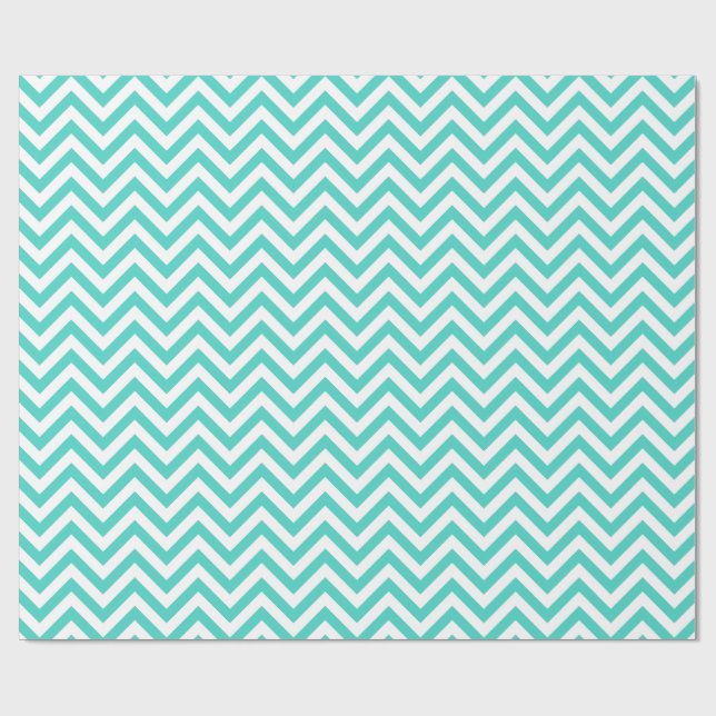 Teal Blue och White Zigzag Rand Chevron Mönster Presentpapper (Platt)