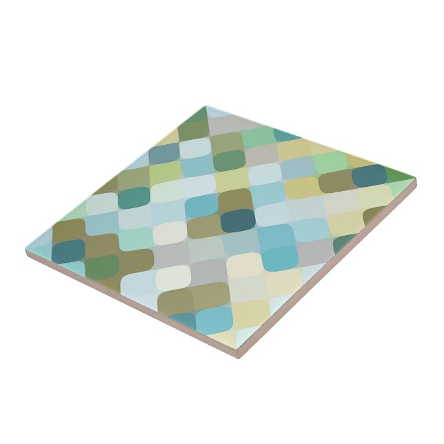 Teal Blue Ochre Mustard Gult Round Squares Art Kakelplatta (Sidan)