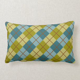 Teal Blue Olive Gult Mönster Lumbarkudde