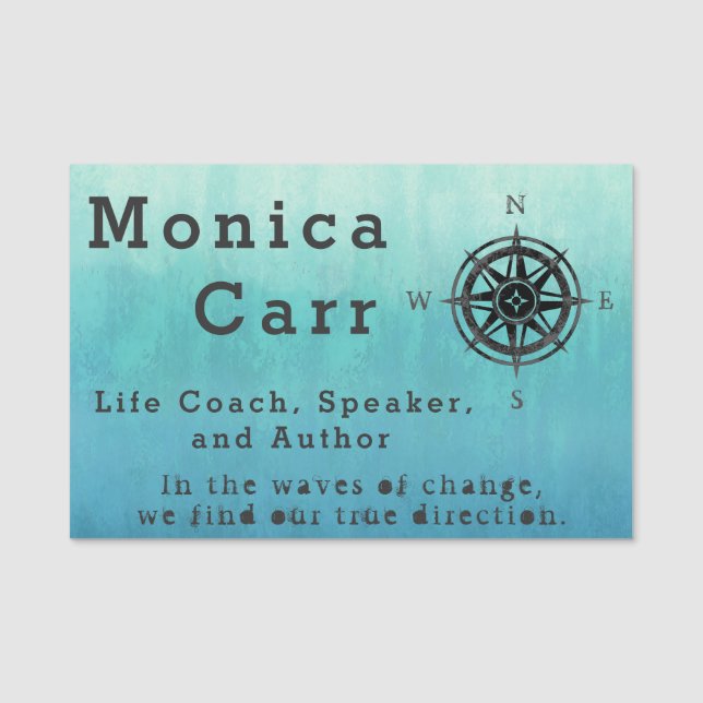 Teal Blue Ombre Sea Namnbricka (Framsida)