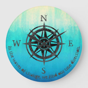 Teal Blue Ombre Sea Stor Klocka