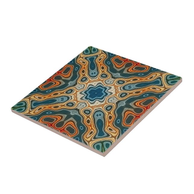 Teal Blue Orange Gult Grönt Ethnic Tribe Art Kakelplatta (Sidan)