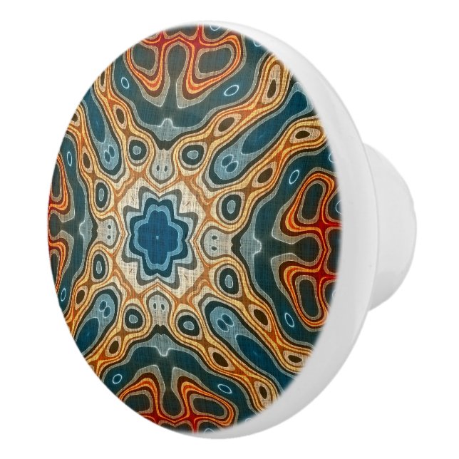 Teal Blue Orange Gult Grönt Ethnic Tribe Art Knopp (Höger)