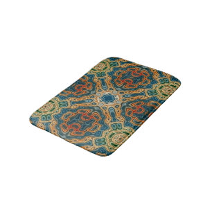 Teal Blue Orange Gult Grönt Hip Orient Bali Art Badrumsmatta