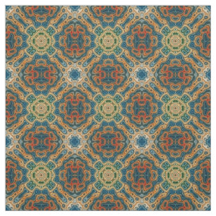 Teal Blue Orange Gult Grönt Hip Orient Bali Art Tyg