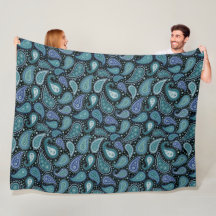 Teal Blue Paisley Blommönster Fleece Blanket
