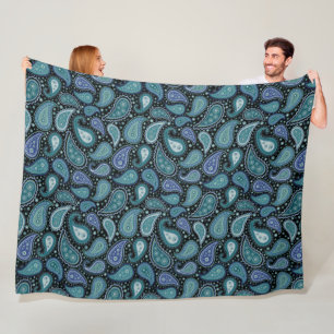 Teal Blue Paisley Blommönster Fleece Blanket