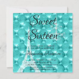 Teal Blue Paris Sweet sixteen Födelsedagsfest Inbjudningar