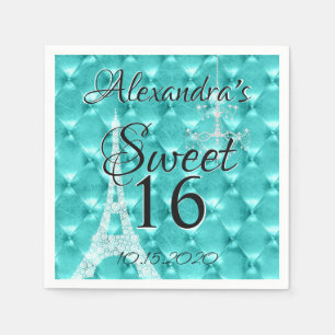 Teal Blue Paris Sweet sixteen Födelsedagsfest Pappersservett