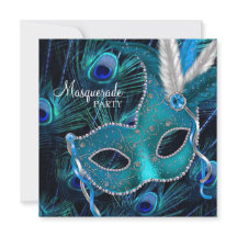 Teal Blue Peacock Mask Masquerad Party