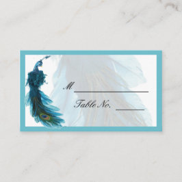 Teal Blue Peacock Plume Bröllop Place Card Placeringskort
