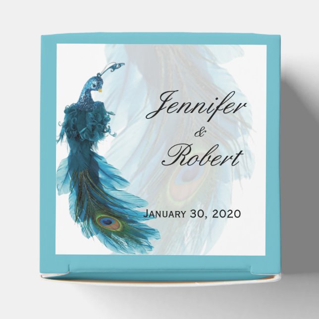Teal Blue Peacock Plume Wedor Favor Box Presentaskar (Överdel)