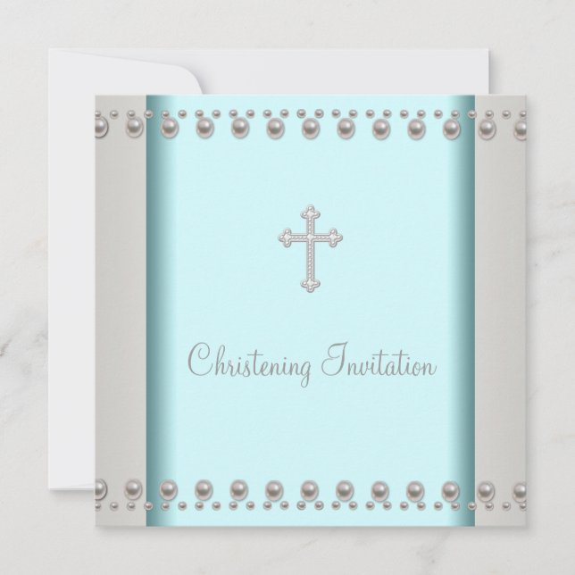 Teal Blue Pearl Kor Baby Baptism Christening Inbjudningar (Framsida)