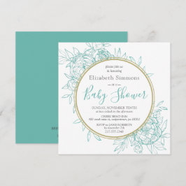 Teal Blue Peony Modern Blommigt Toile Baby Shower Inbjudningar